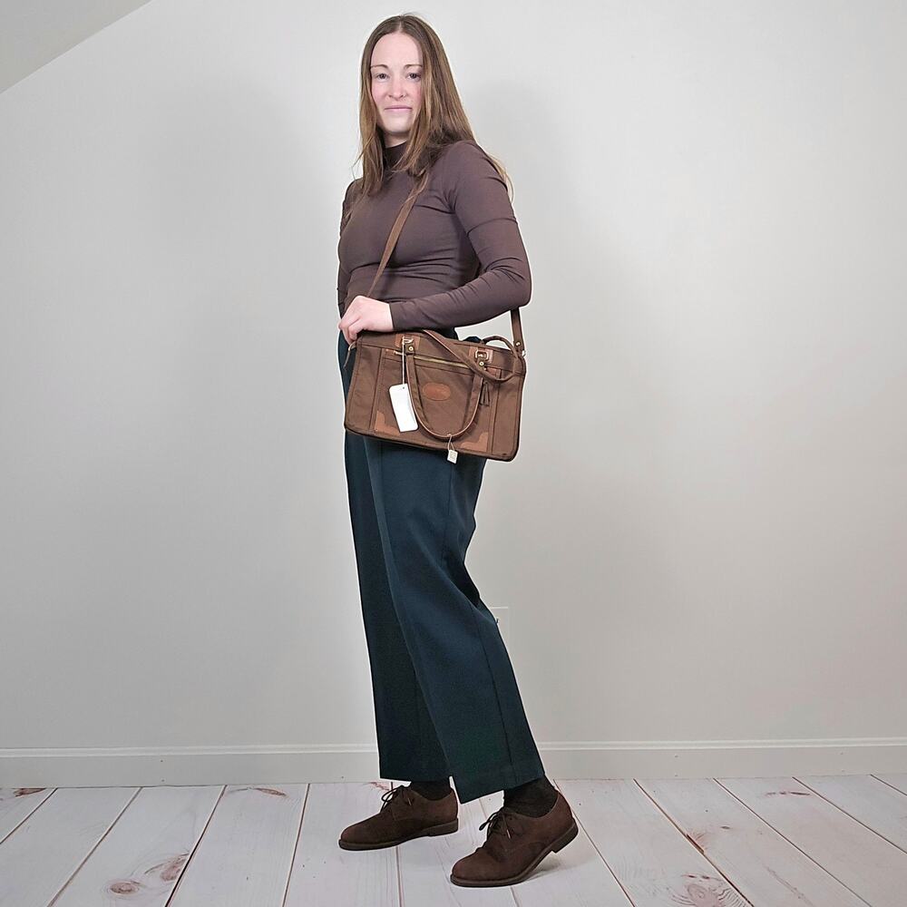 NWT Vintage 80s 90s Canvas Leather Satchel Brown